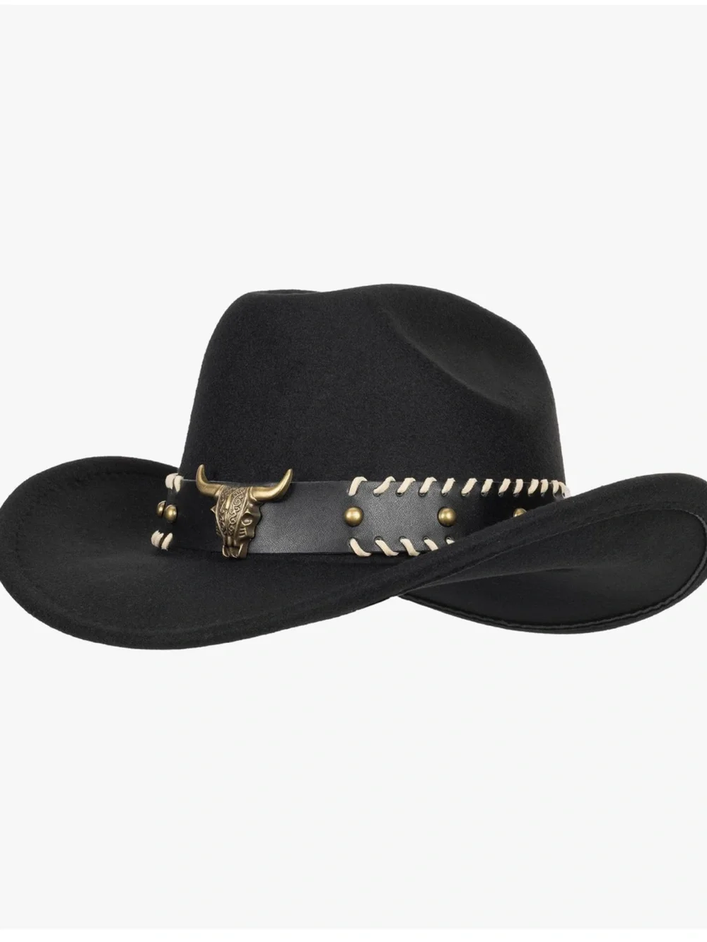 Black Western Cowboy Hat with Decorative Bull Band New Adjustable #Lux-CL